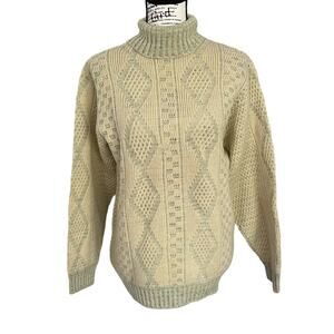Vintage 1960s Towncraft Penneys Turtleneck Sweater 100% Wool Aran Jumper Sz L